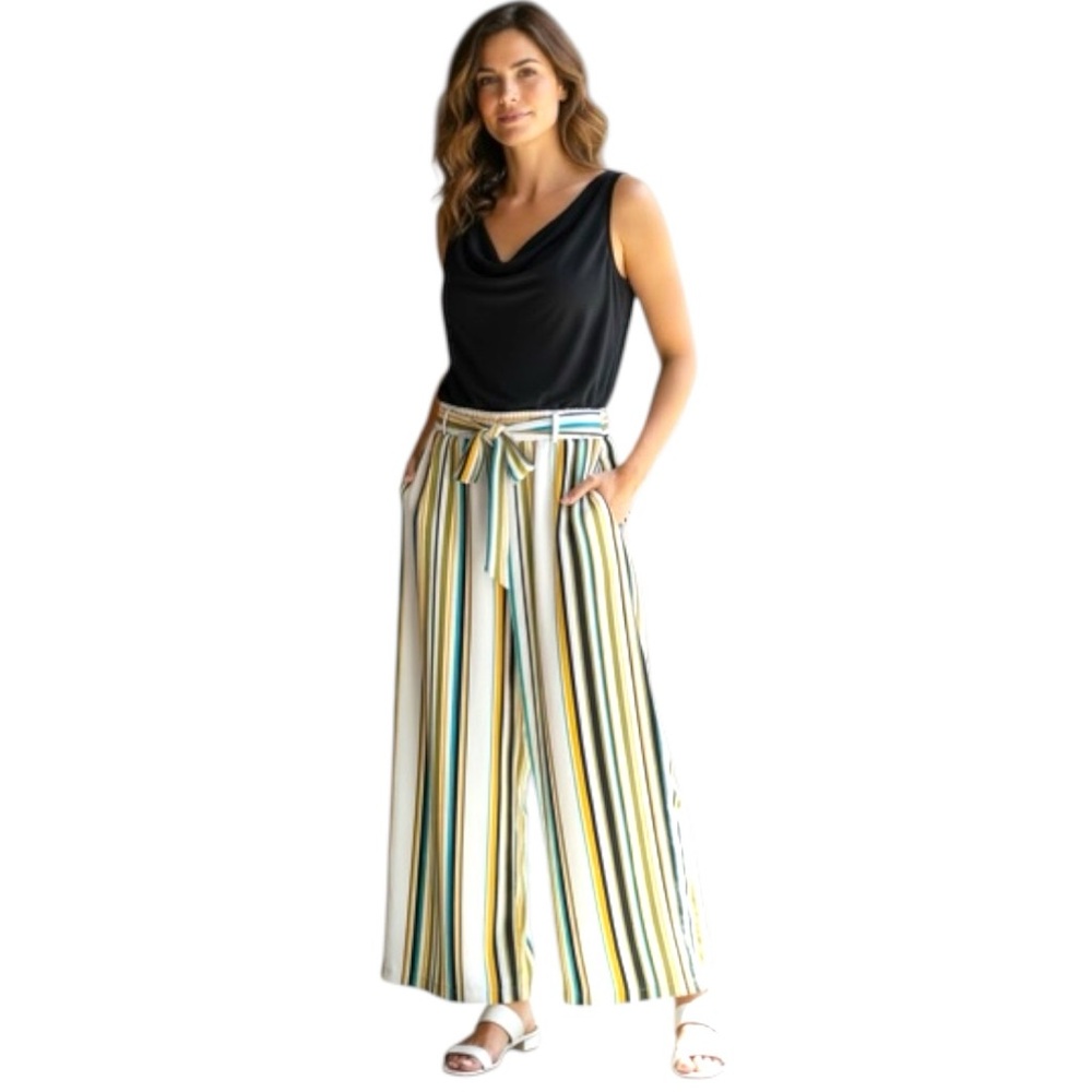 Emma & Michele Black Colorful Striped Wide Leg Jumpsuit Sz XL Sleeveless  Pocket
